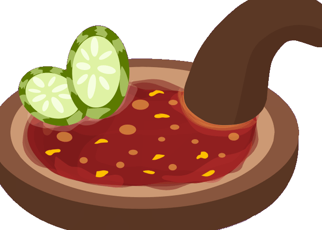 Sambal ground in a stone mortar with chilli and lime